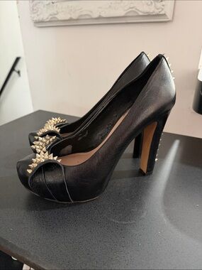 vince camuto Black Studded High Heel Peep-Toe Pumps